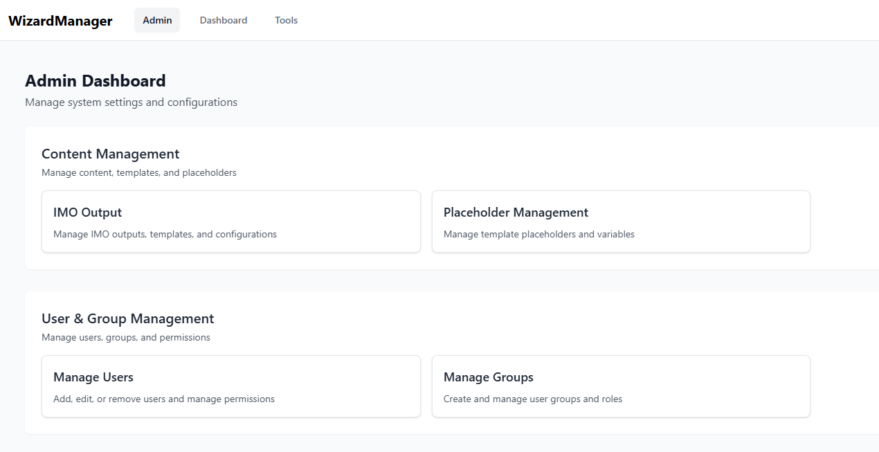 Wizard Manager Admin Dashboard